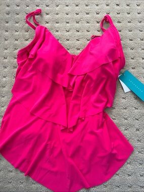 Hot Pink Ruffled Swim Tankini